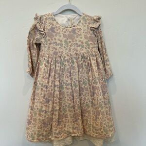 Cream Tiered Sundress with Ruched Bodice and Flutter Sleeves